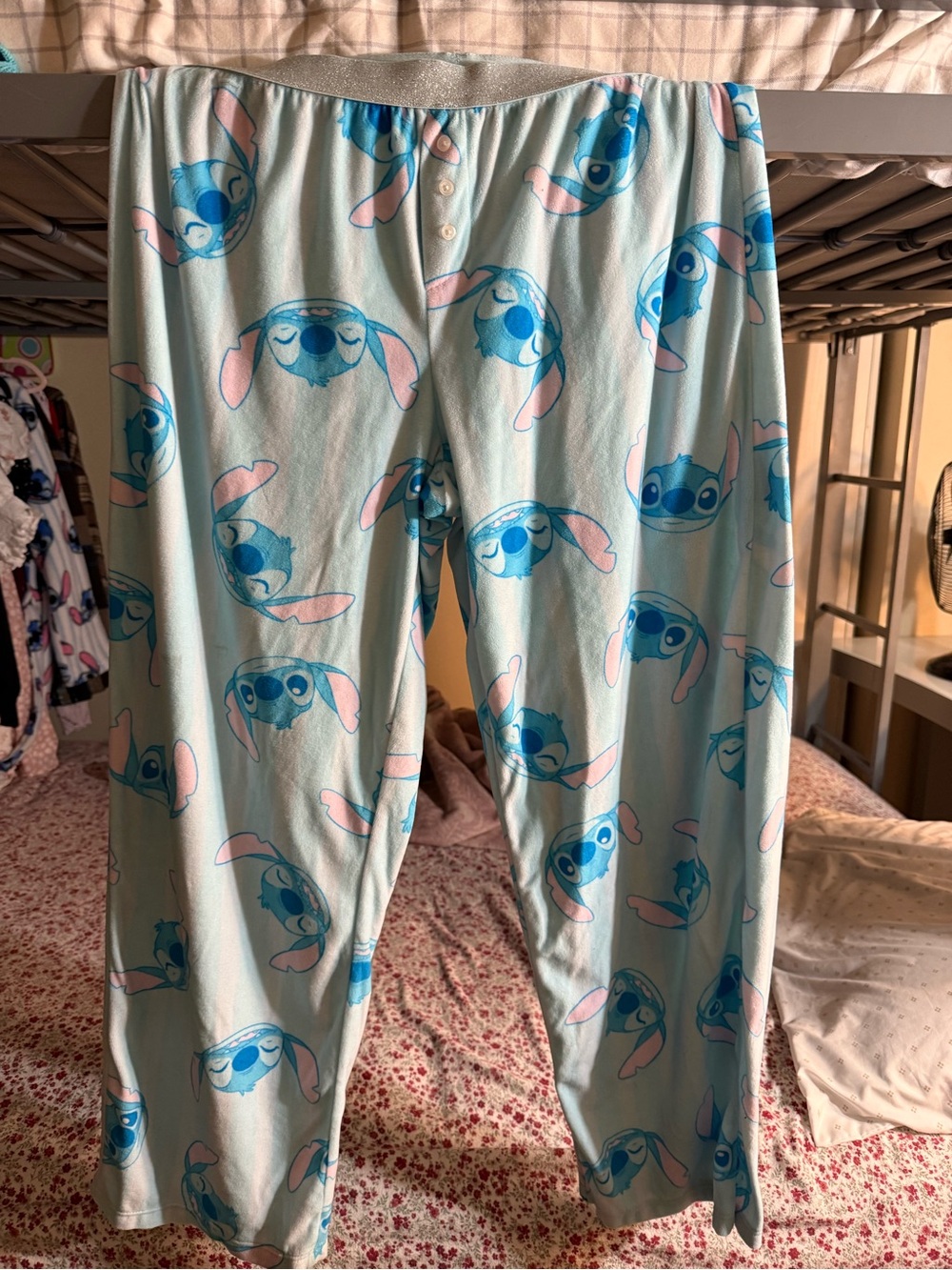 Disney Light Blue Stitch Pajama Bottoms with Pink Accents